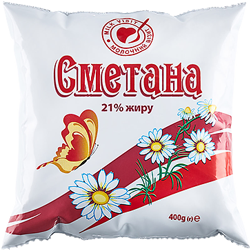 Сметана МОЛОЧНИЙ ВІЗИТ 21% жиру, 400г, плівка поліетиленова